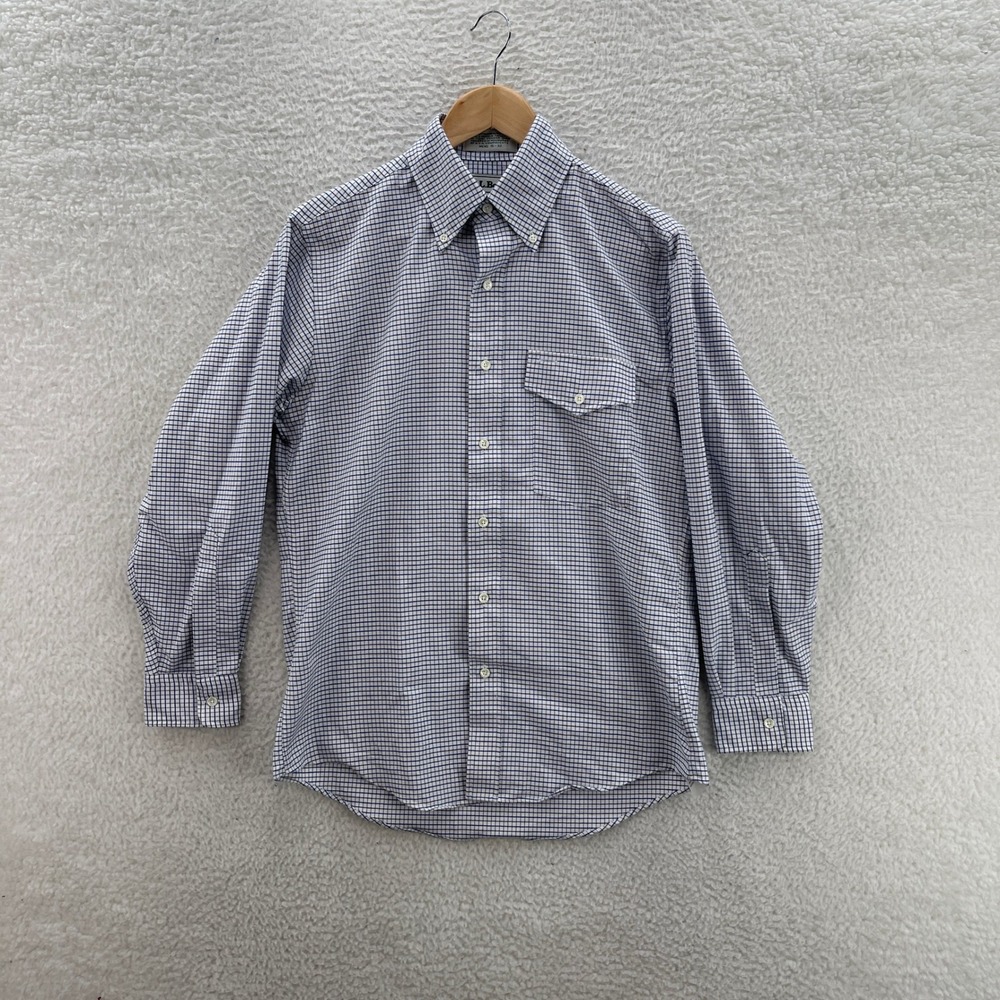 Vintage LL Bean Shirt Mens 15 32 White Blue Oxford OCBD Plaid Preppy Office 90s